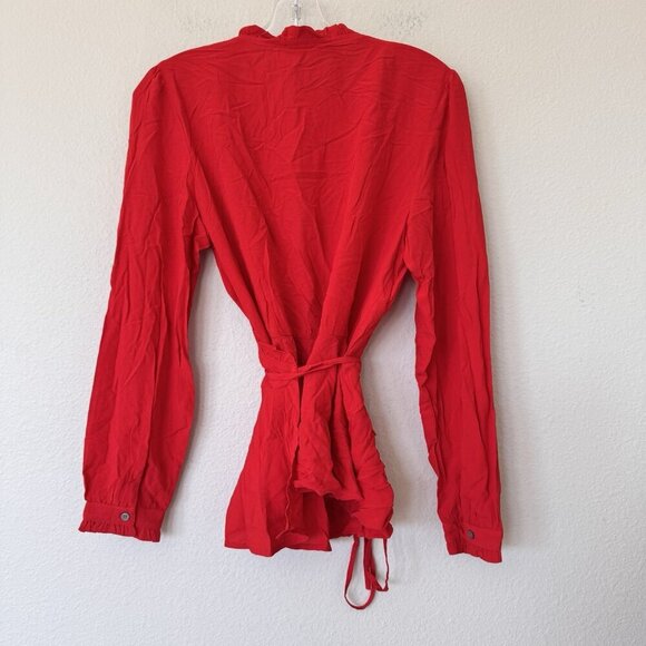 Loft Wrap Top Womens Medium Red New With Tag V Neck Ruffle Beach - Picture 6 of 9